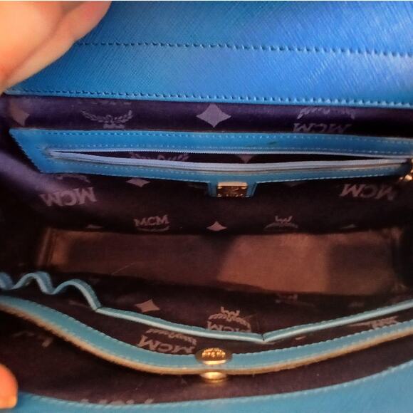 MCM Saffiano Leather Handbag Two-Tone Blue - Picture 11 of 16